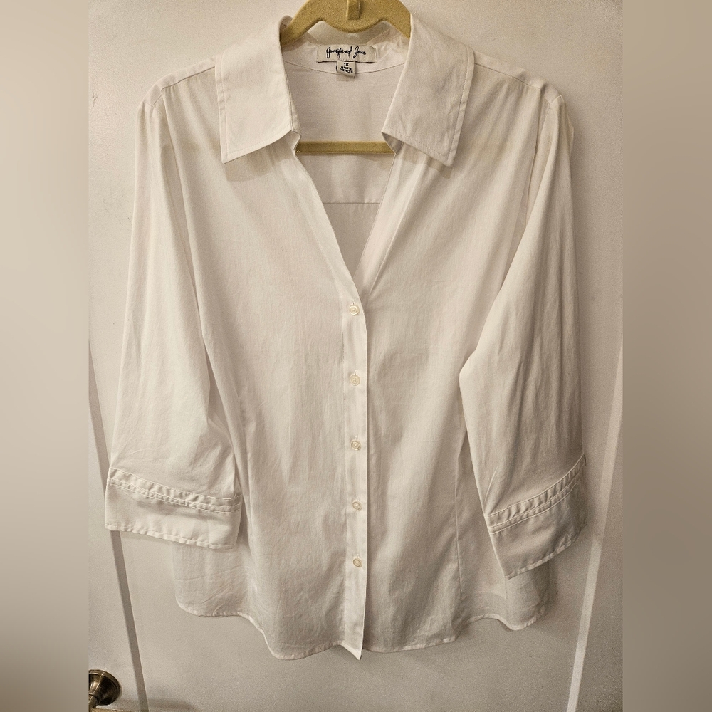 NWT - Jennifer and Grace White Stretch Cotton Blend Blouse - Size 1X